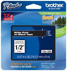 Brother TZ-335 P-Touch 12mm White on Blk - Click to enlarge