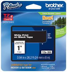 Brother TZ-355 P-Touch 24mm White on Blk - Click to enlarge